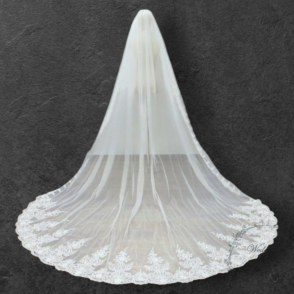 🆕Elegant Long Ivory Lace Bridal Veil
